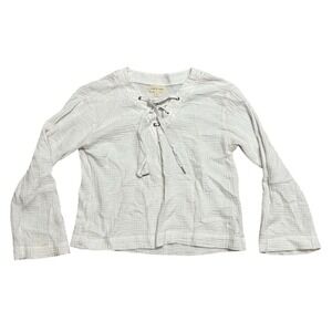 Cloth & Stone Women's Lace-Up Gauze‎ Blouse White Size L Casual